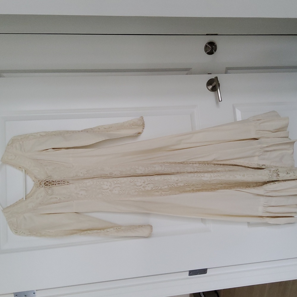 Gunne Sax / Black Label 60s Cream Cotton & Lace Boho Maxi Dress - Picture 2 of 16